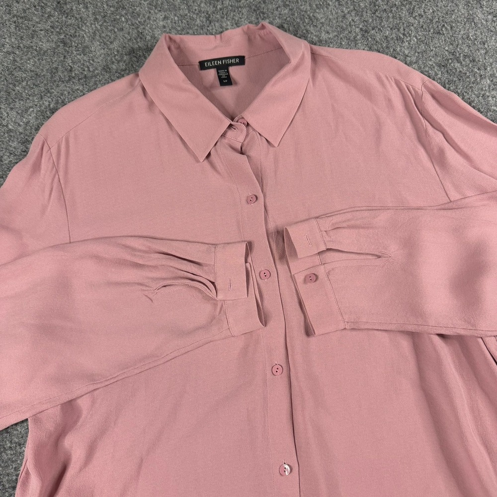 Eileen Fisher Silk Button Down Blouse Women Small Pink Long Sleeve Relaxed Fit